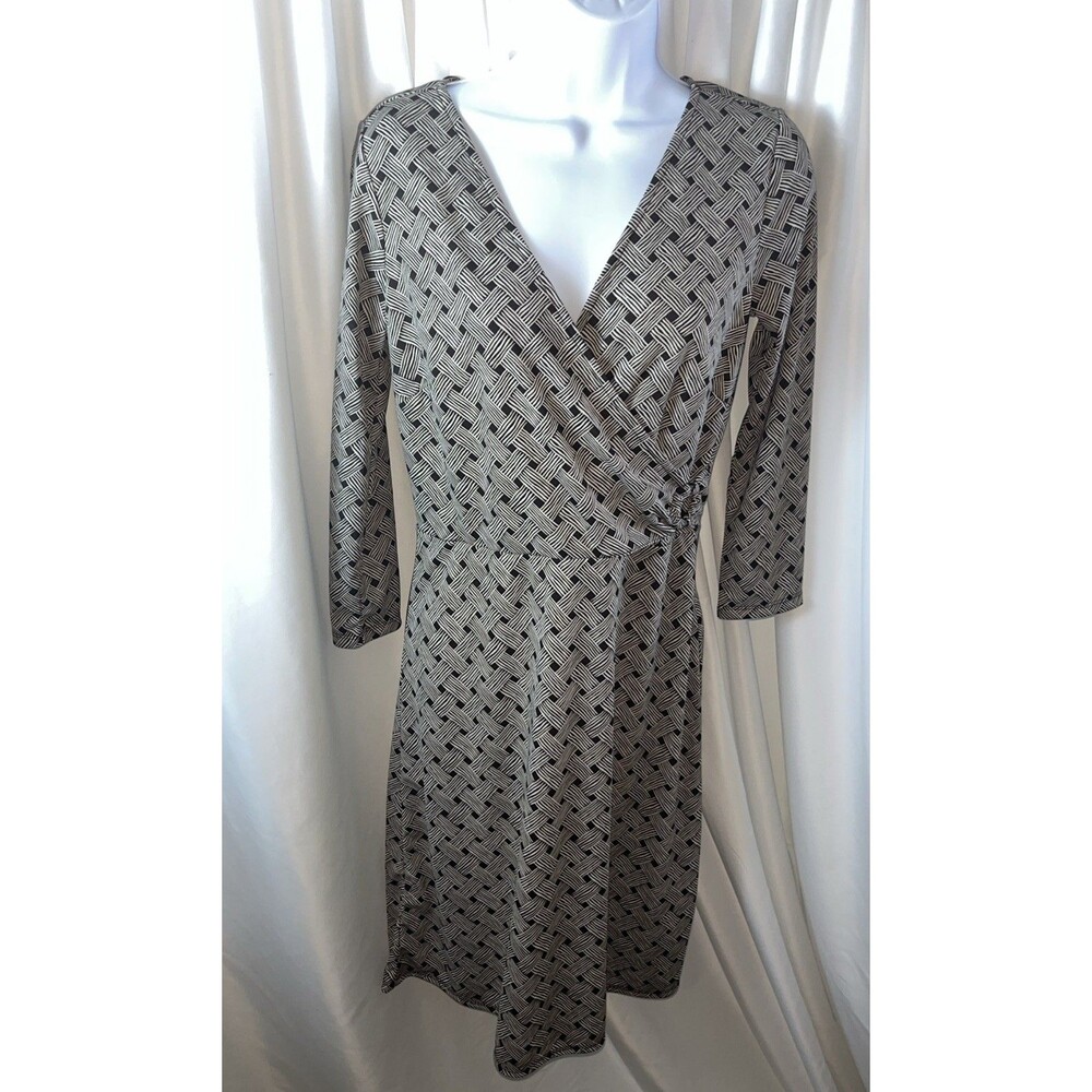 Ann Taylor Loft Women’s Faux Wrap Dress Size 4 Basket Wave Pattern Brown Carrer
